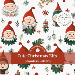 Cute Christmas Elfs seamless pattern, Christmas seamless file for fabric printing, digital download, Nursery Christmas pattern