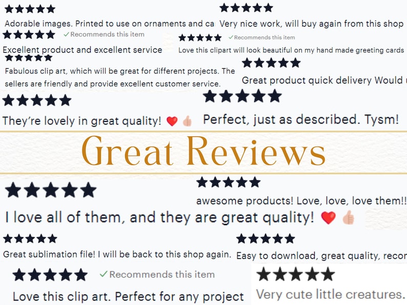 May include: A collection of positive customer reviews for a digital product, featuring five-star ratings and comments praising the quality and design. The reviews highlight the product's versatility and the seller's excellent customer service.