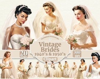 Vintage Brides 1940's & 1950's Clipart | Retro Wedding Brides | Wedding png | Bridal Clipart | Full Commercial Use