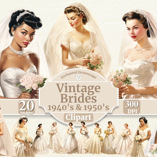 Vintage Brides 1940's & 1950's Clipart | Retro Wedding Brides | Wedding png | Bridal Clipart | Full Commercial Use