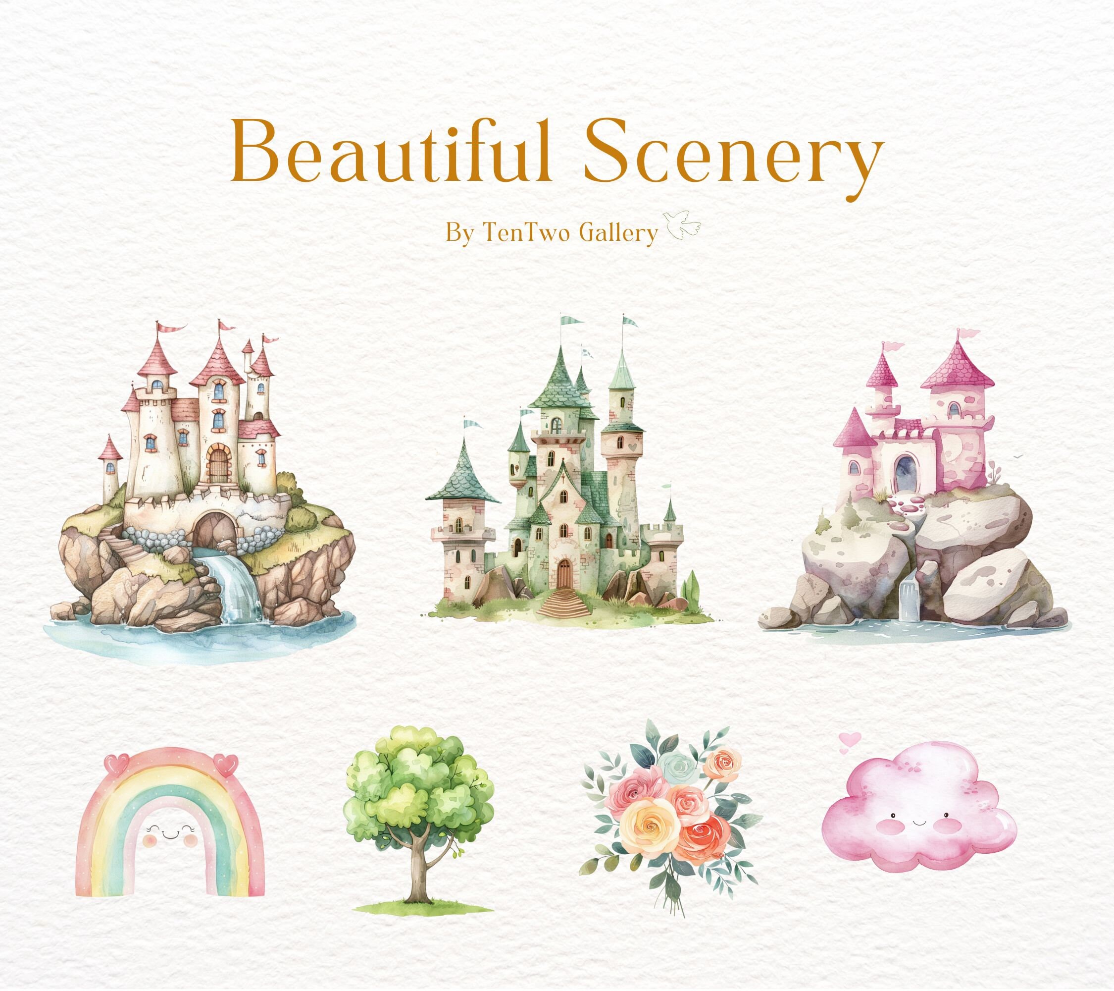 Pink Princess Watercolor Clipart Bundle, Nursery Fairytale Clipart ...