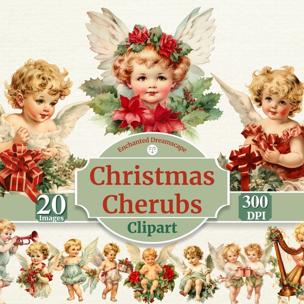 Watercolor Christmas Cherubs Clipart Bundle | Christmas Angels Sublimation | Commercial Use | PNG | Retro Christmas Clipart