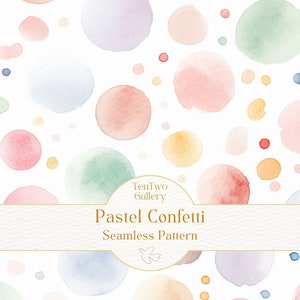 Patrón sin costuras Pastel Confetti, Archivo de acuarela para impresión de tela, Patrón de fiesta pastel, Patrón repetitivo de guardería, Tela digital para niños