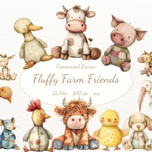 Imágenes prediseñadas de animales de granja de vivero, gráficos lindos de animales bebés, baby shower de animales de granja, sublimación de animales de granja, lindo animal de granja PNG