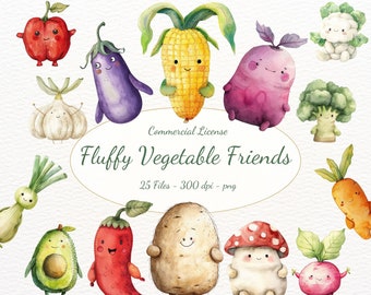 Kinderzimmer Gemüse Clipart, Aquarell Gemüse Charaktere, Kawaii Veggie Grafik, Süßes Gemüse PNG, Vorschul- und Kindergartengrafik