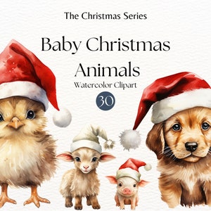 Christmas Baby Animals Clipart | Watercolour Christmas Sublimation | Commercial Use | Christmas Animals PNG | Cute Baby Animals | Adorable