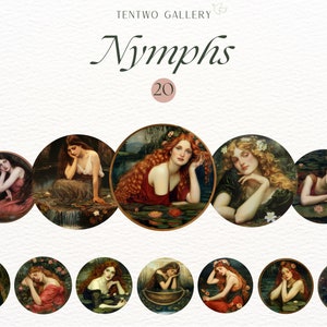 Nymphen Clipart, Vintage Nymphengrafiken, griechische Mythologie Sublimation, antike Nymphengrafiken, klassische Göttinnen-Designs, ätherische Clipart