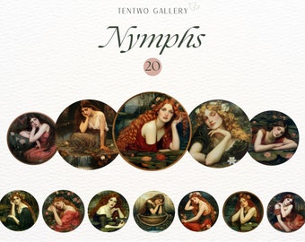 Nymphen Clipart, Vintage Nymphengrafiken, griechische Mythologie Sublimation, antike Nymphengrafiken, klassische Göttinnen-Designs, ätherische Clipart