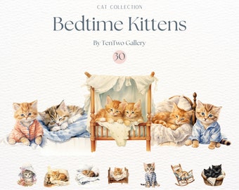 Schlafengehen Kätzchen Clipart, schläfrige Kätzchen Clipart, Aquarell Katzen, Haustier Sublimation, süße Katze PNG, schlummernde feline Grafiken, Windel-Kitty-Dekor