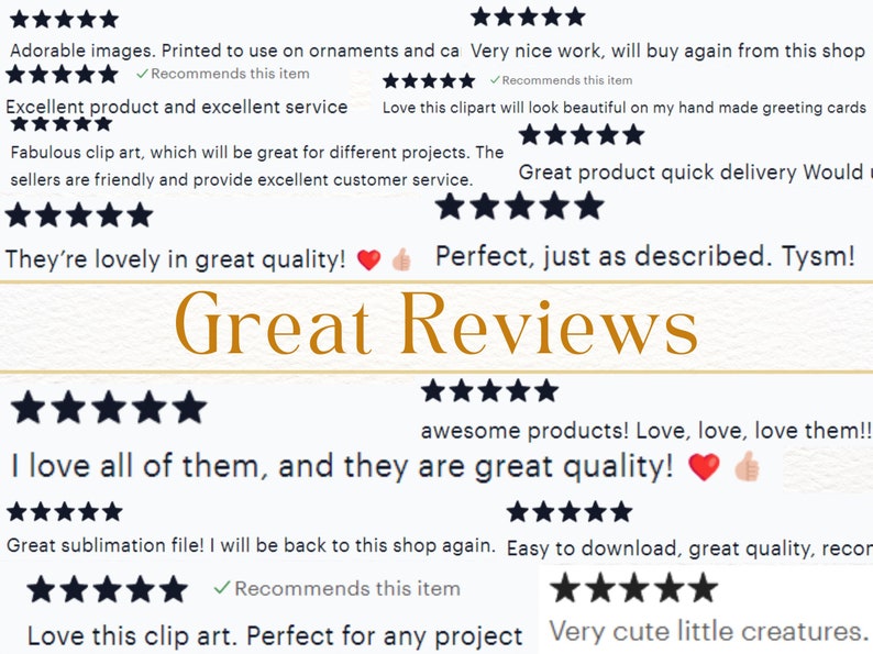May include: A collection of positive customer reviews for a digital product, featuring five-star ratings and comments praising the quality and design. The reviews highlight the product's versatility and the seller's excellent customer service.