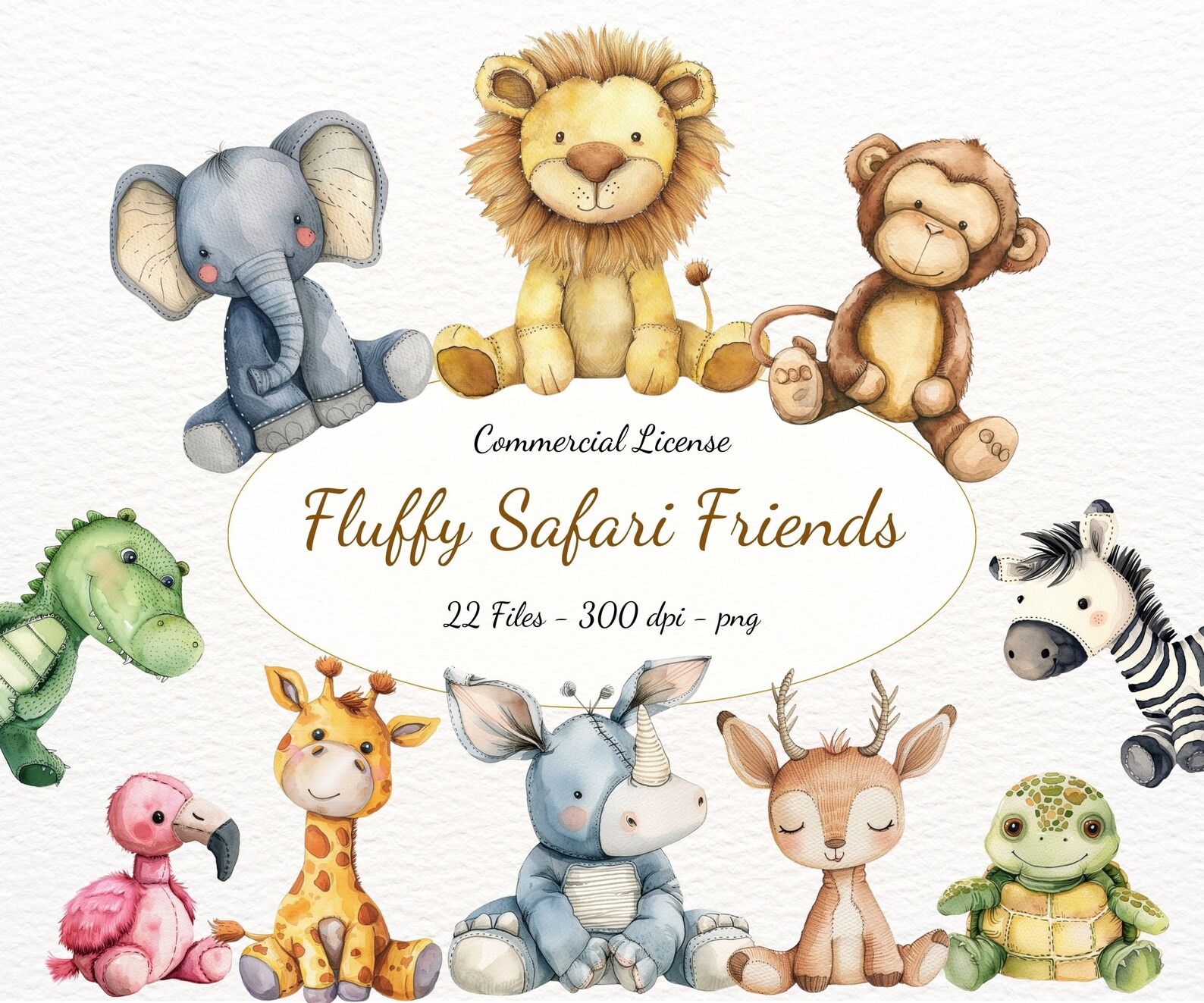 Stuffed safari animals clipart watercolor nursery animals clipart