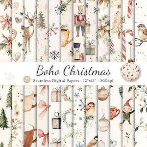 Può includere: Set di 25 carte digitali con un tema natalizio boho. Le carte presentano vari design tra cui renne, schiaccianoci, fiocchi di neve, ornamenti, tazze da caffè e altro ancora. Ogni carta misura 30,5 cm per 30,5 cm e 300 dpi.