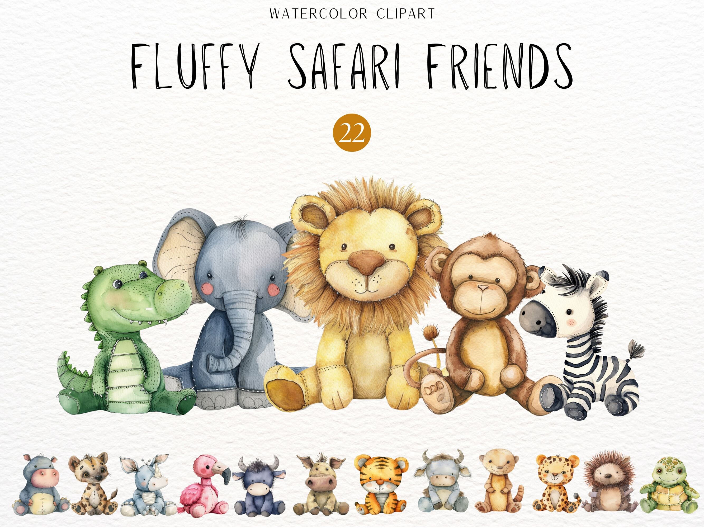 Stuffed safari animals clipart watercolor nursery animals clipart
