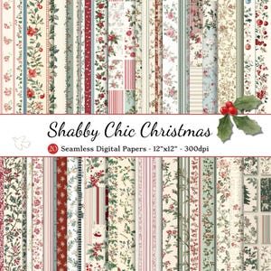 Papel digital sin costuras de estilo shabby chic para Navidad, papel imprimible para álbumes de recortes, fondos florales, patrones navideños para uso comercial
