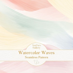 Watercolor Waves seamless pattern, Pastel Waves seamless file for fabric printing, Abstract watercolor repeating pattern, Digital fabric