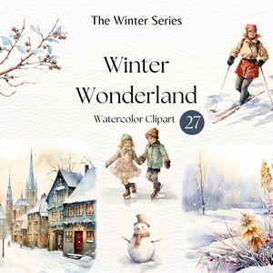 Pacchetto Clipart Winter Wonderland / Clipart acquerello / Sublimazione invernale / Paesaggi invernali / Acquerello vintage / Scrapbooking / Accogliente