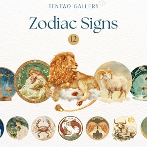 Vintage Zodiac Zeichen Clipart, Astrologie Grafiken, Retro Zodiac Symbole Sublimation, Celestial, Horoskop PNG Designs, Sternzeichen Clipart