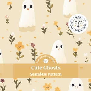 Cute Ghosts seamless pattern, Halloween seamless file for fabric printing, Nursery pattern, digital download, Ghosts and Flowers