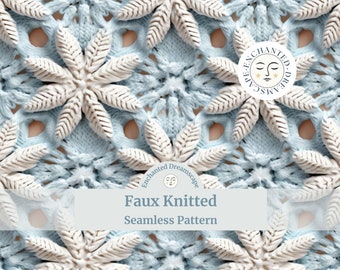 Faux stricken nahtlose Muster, Schneeflocken nahtlose Datei für den Stoffdruck, Weihnachten häkeln, Winter Stoff, nahtlose wiederholbare digitale Datei
