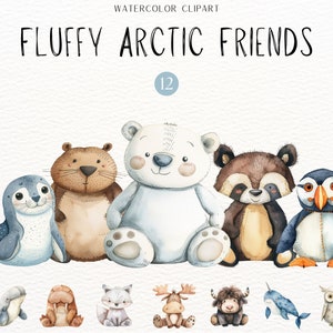 Animais de pelúcia do Ártico Clipart, Animais de berçário em aquarela Clipart, Brinquedos de pelúcia para crianças, Animais polares fofos, Decoração de berçário PNG Urso polar Morsa