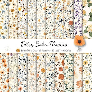 Papier numérique sans couture avec petites fleurs bohèmes, joli papier de scrapbooking floral d'été imprimable, arrière-plans floraux, motifs de fleurs de printemps preppy
