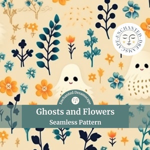 Ghosts and Flowers seamless pattern file, Halloween seamless file for fabric printing, Floral seamless, halloween pattern, digital download