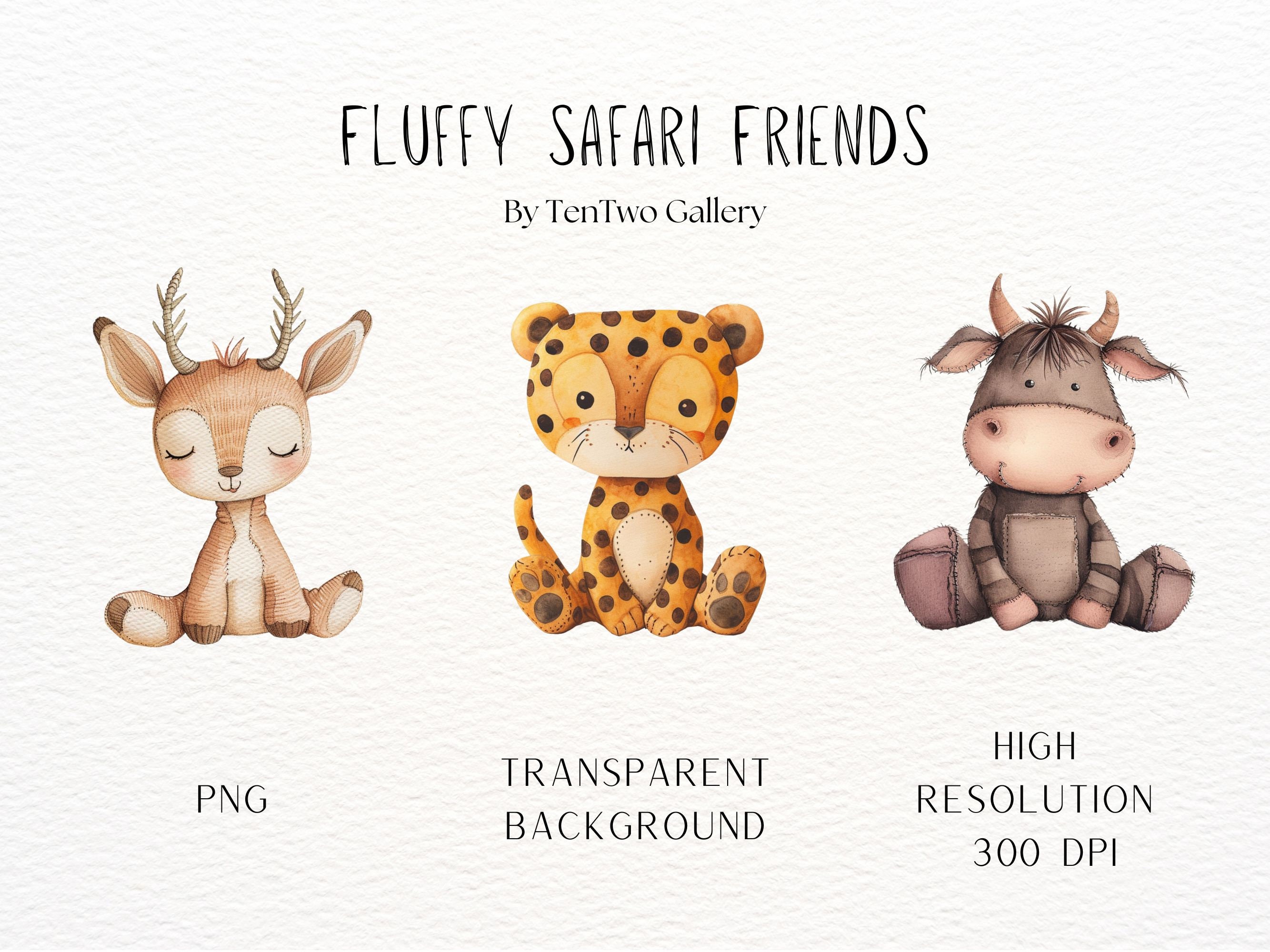 Stuffed safari animals clipart watercolor nursery animals clipart