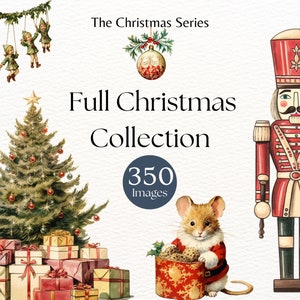 The Full Christmas Collection | Watercolor Christmas Clipart | Santa Clipart | Vintage Christmas | Animals, Decorations, Christmas Trees