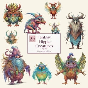 Hippie Fantasy Creatures Clipart | Fantasy Sublimation | Commercial Use | Hippie Creatures PNG | Fantasy Sublimation | Scrapbooking |