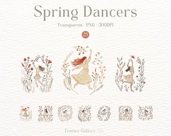 Frühling Tänzer Clipart, Blumen Mädchen Clipart, Blumen Frauen Sublimation, Serene Grafiken, süße Feen, DIY Fairy Craft, Frühling Mädchen Bilder
