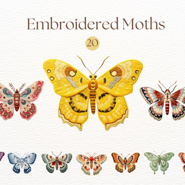 Embroidered Moths Clipart, Faux Embroidery, Broochs Sublimation, Insects PNG, Vintage Moths, Entomology Clipart, Moth Clipart, Moth PNG,