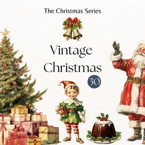 Pacchetto clipart di Natale vintage / Illustrazioni di Natale retrò / PNG di Natale / Disegni di sublimazione natalizia / Uso commerciale