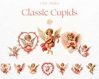 Classic Cupid Illustrations Clipart, Vintage Valentines Clipart, Love Sublimation, Valentines Day Cupids, Retro Matchmaker Graphics, PNG