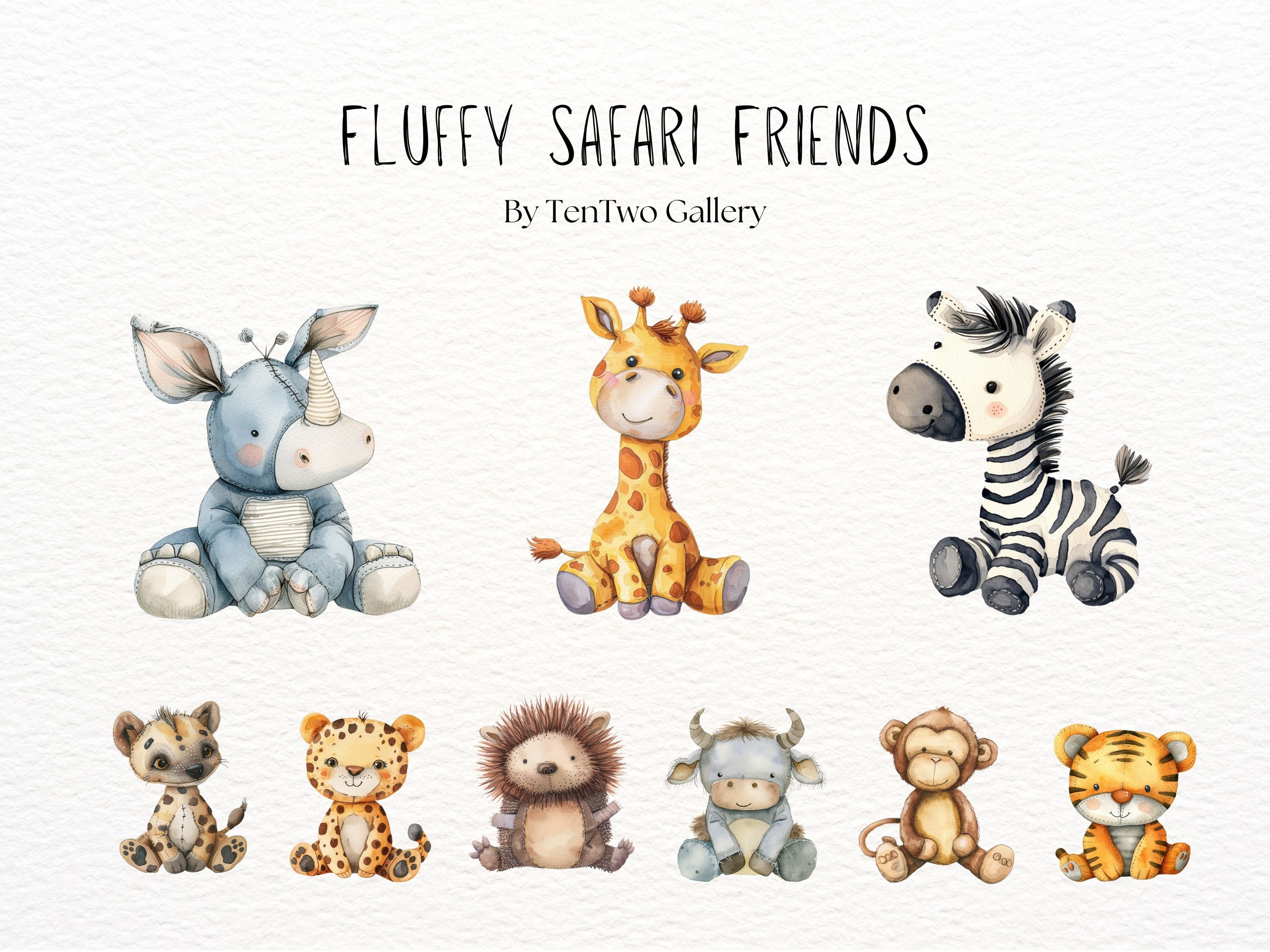Stuffed safari animals clipart watercolor nursery animals clipart