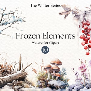 Gefrorene Winterelemente Clipart | Aquarell Clipart | Winterdekoration | Winter-Clipart | Aquarell Winter | Scrapbooking | Weihnachten