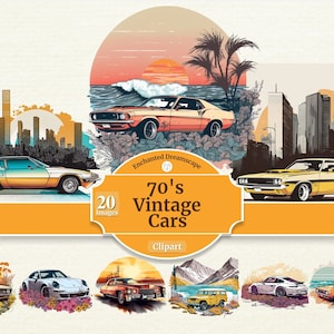 Vintage 70s Cars Clipart | Vintage Cars Clipart Bundle | Old Schoool Cars | PNG | Full Commercial Use | Classic Cars with instant download