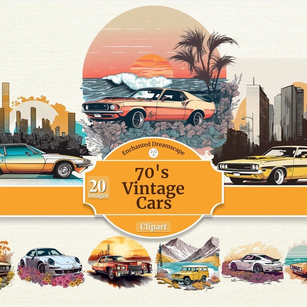 Vintage 70s Cars Clipart | Vintage Cars Clipart Bundle | Old Schoool Cars | PNG | Full Commercial Use | Classic Cars with instant download