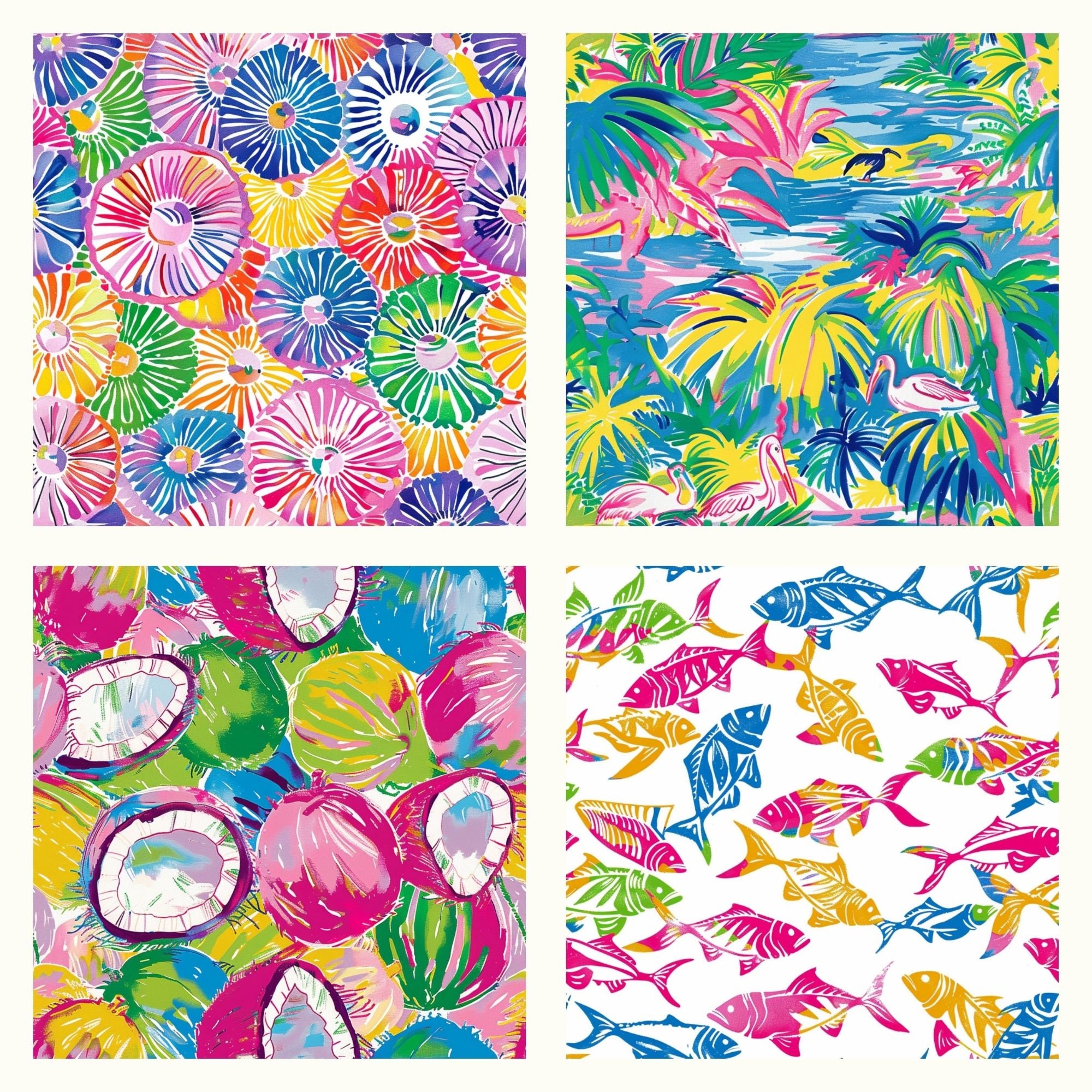 Neon Beach Seamless Digital Paper, Printable Summer Beachy Scrapbook ...