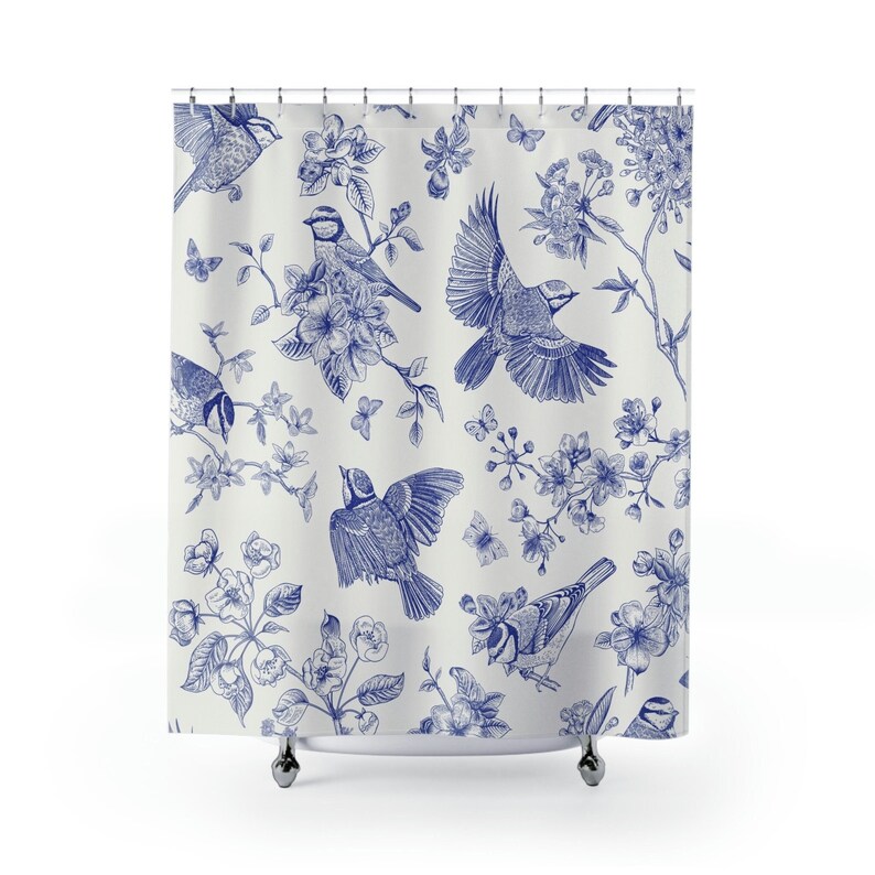 Victorian Blue on White Edition Shower Curtains With a Vintage Etsy