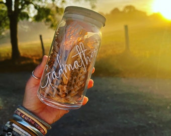 16oz Blank Beer Can Glass with Bamboo Lid and Glass Straw | Add Personalisation | Bride, Bridesmaids and Maid of Honour Gifts