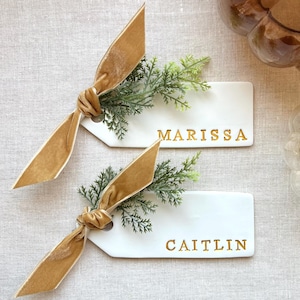 Personalized Clay Thanksgiving Name Cards: Velvet Ribbon Holiday Name Tags