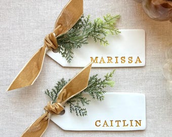 Personalized Clay Thanksgiving Name Cards: Velvet Ribbon Holiday Name Tags