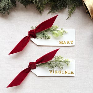 Personalized Clay Christmas Name Cards: Velvet Ribbon Holiday Name Tags