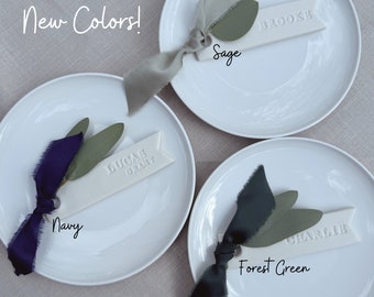 Personalized White Clay Place Card | Name Plate For Formal Dinners, Showers, Wedding | Clay & Ribbon | Place Setting | Custom