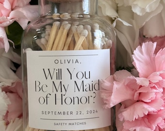 Bridesmaid Proposal Wedding Glass Match Bottle | Personalized Gift | Maid of Honor | Bridal Party Gifts