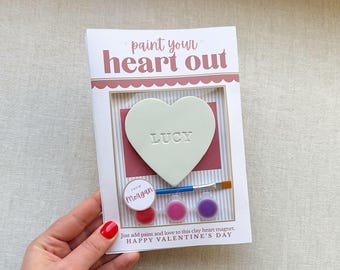 Personalized Clay Heart Valentine Magnet: Paintable Kids Valentine Gift