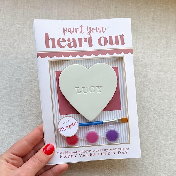 Personalized Clay Heart Valentine Magnet: Paintable Kids Valentine Gift