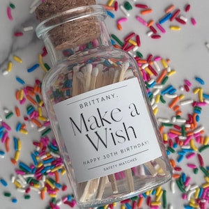 Make a Wish Glass Match Bottle | Personalized Gift | Custom Birthday Gift | Happy Birthday Gift | Pairs Well With a Favorite Candle