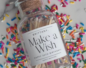 Make a Wish Glass Match Bottle | Personalized Gift | Custom Birthday Gift | Happy Birthday Gift | Pairs Well With a Favorite Candle