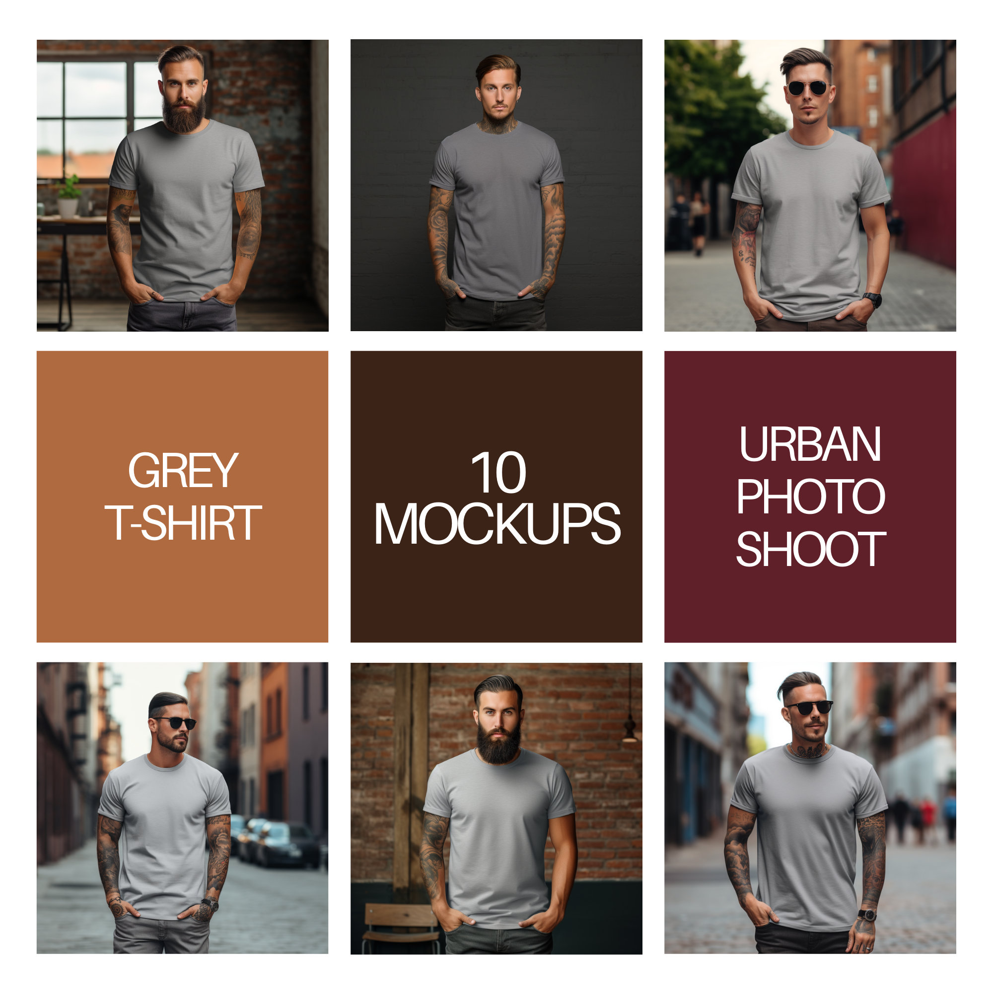 Bella Canvas 3001 Urban T-shirt Mockup Bundle, Male Model, Black/white